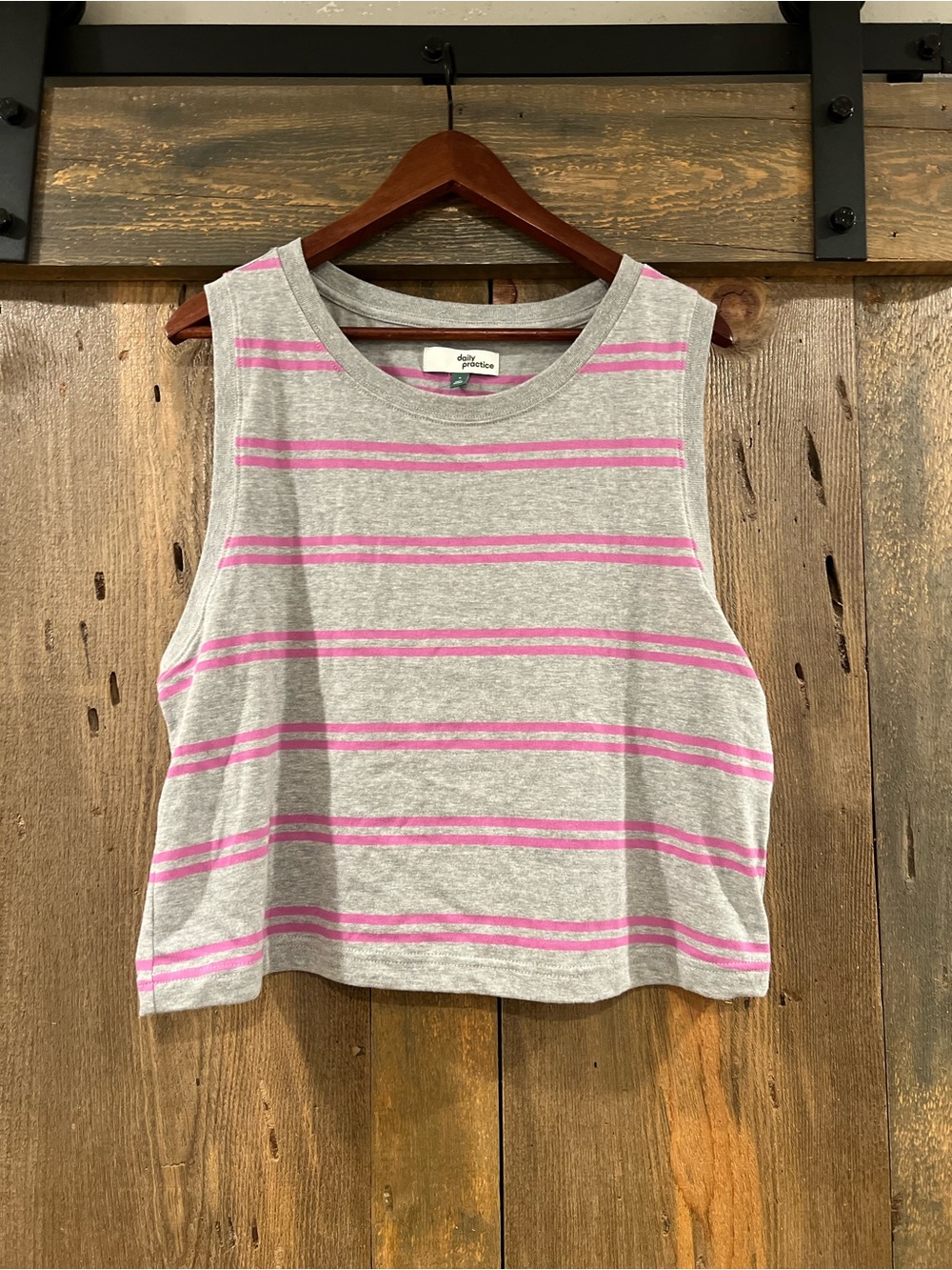 NWT Daily Practice Anthropologie Striped Crop Tank Top Gray Pink M